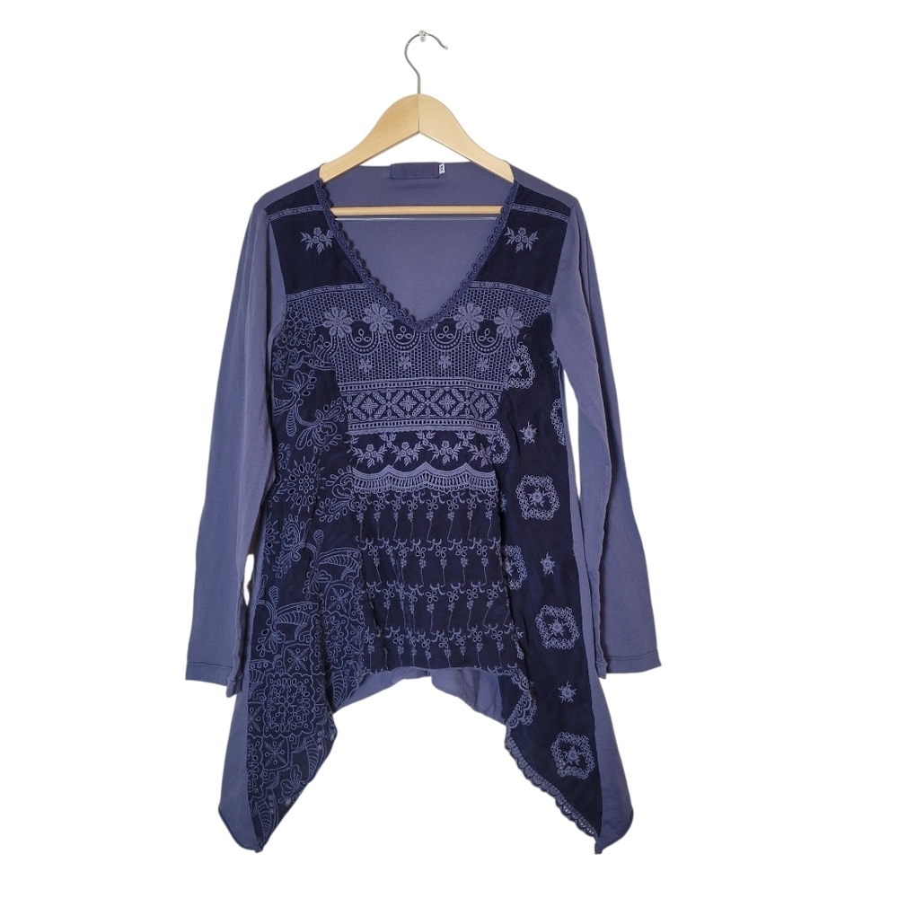 Johnny Was 4 Love And Liberty Top XS Blue Boho Embroidered Flowy Beachy‎ Floral